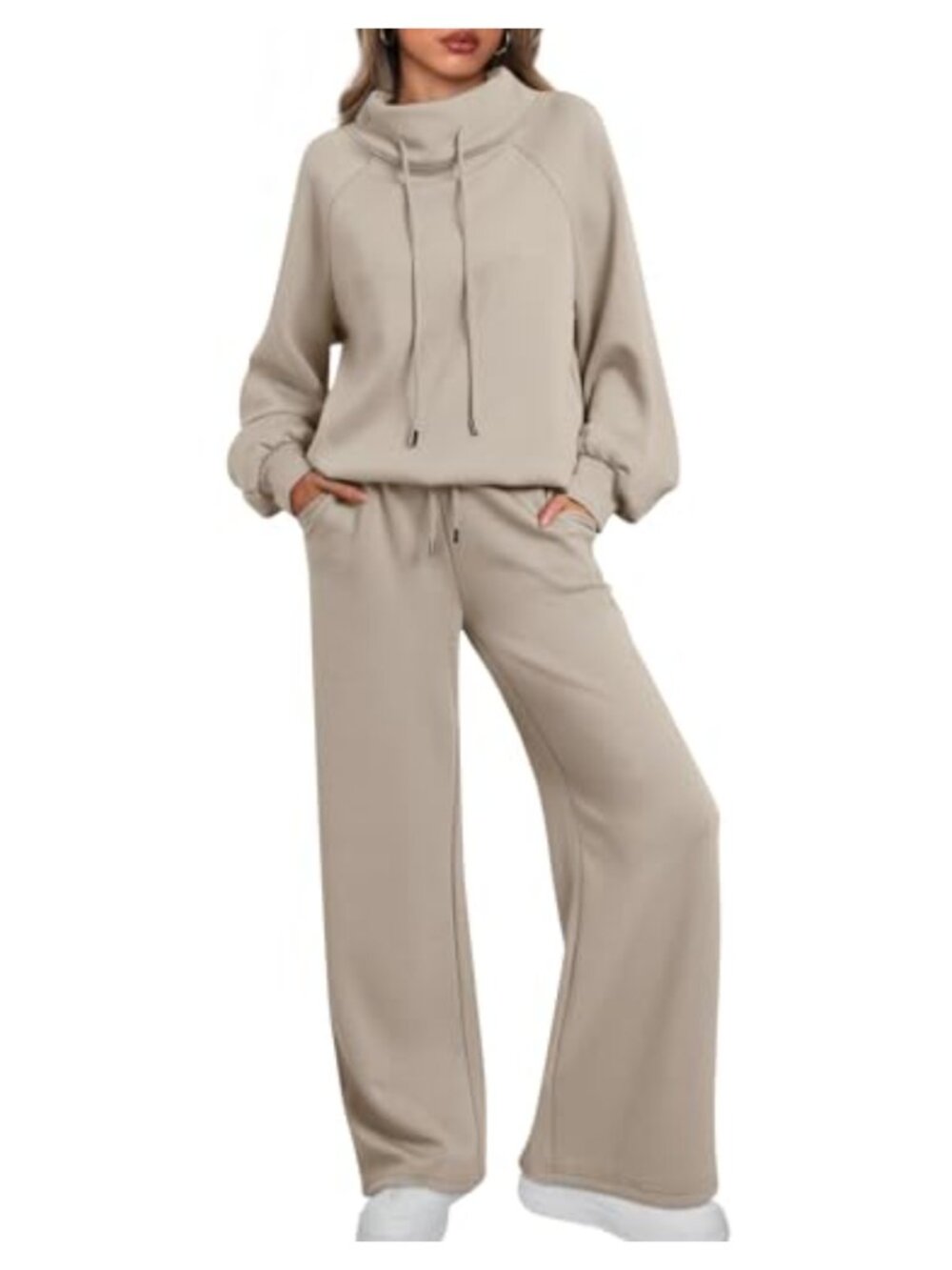 Mock Neck 2 Piece Lounge Sweat Set Wide Leg Scuba Knit Oversized